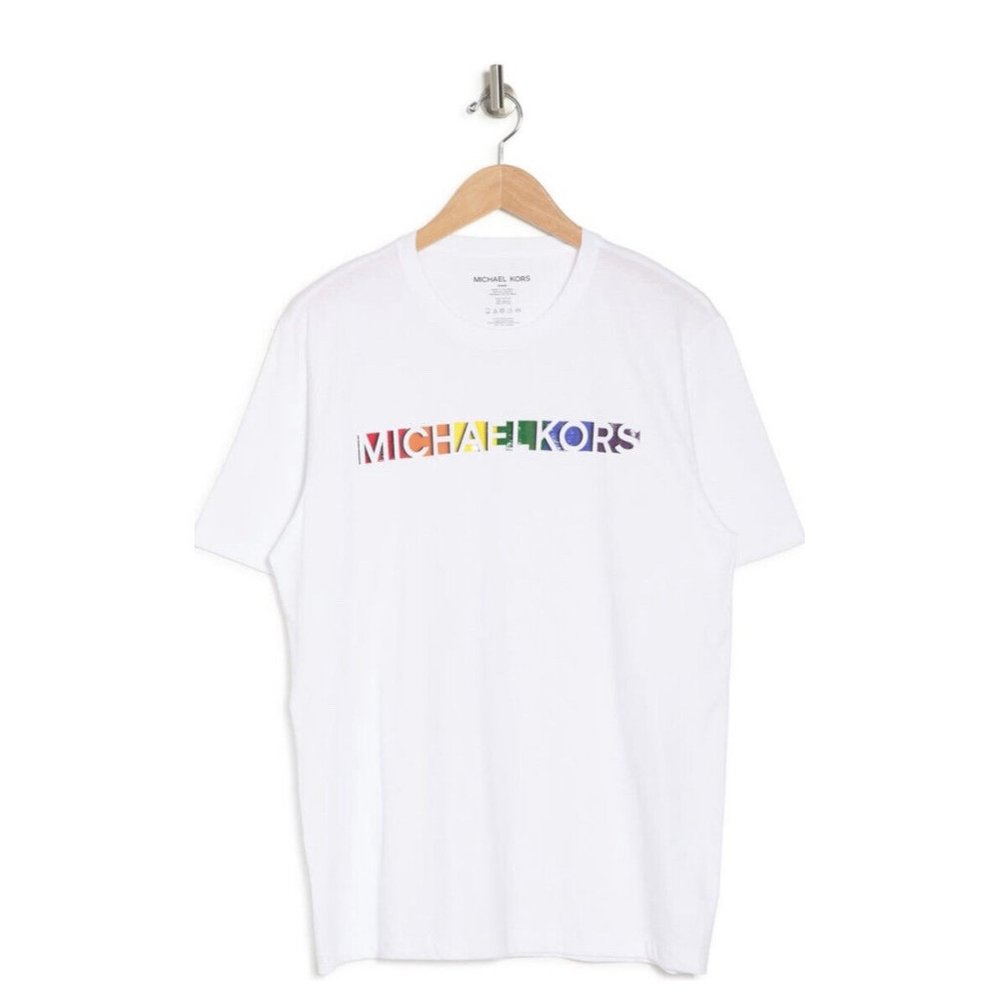 NWT Michael Kors Multi-color Rainbow Logo Print T-Shirt - Picture 3 of 3
